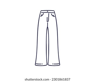 Flared pants, line drawing, doodle vector illustration