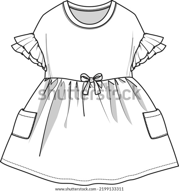 Flared Shirt Dress Flat Sketch Vector Stock Vector (Royalty Free ...