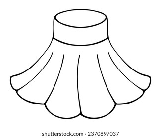 Flared skirt. Sketch. Knee-length women's clothing. Skirt with pleats at the hem. Vector illustration. Doodle style. Outline on isolated background. Coloring book for children. Ladies' summer outfit 