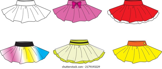 Flared skirts in many styles. baby skirts colorful many styles flat design template