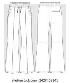 Flared terry pants with arrow. Technical sketch. Vector illustration.