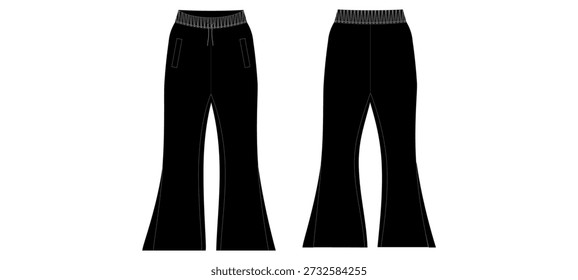 Pantalones acampanados Mockup Plantilla Vector