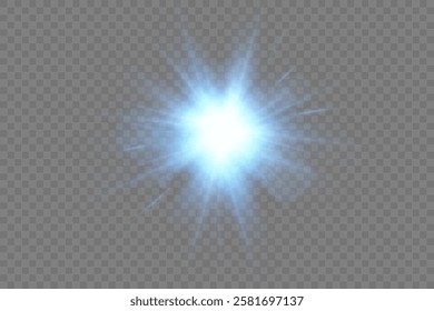 Flares with highlights of blue color, bright beautiful sun, set of suns, vector png.