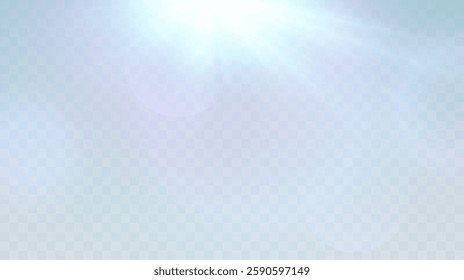 Flares with highlights of blue color, bright beautiful sun, set of suns, vector png.
