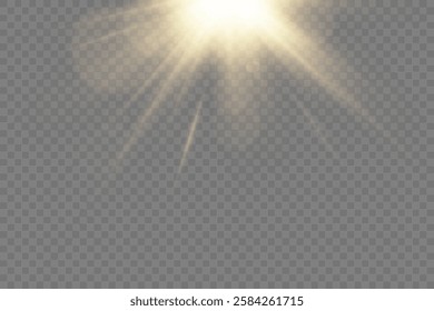 Flares with highlights of golden color, bright beautiful sun, set of suns, vector png.