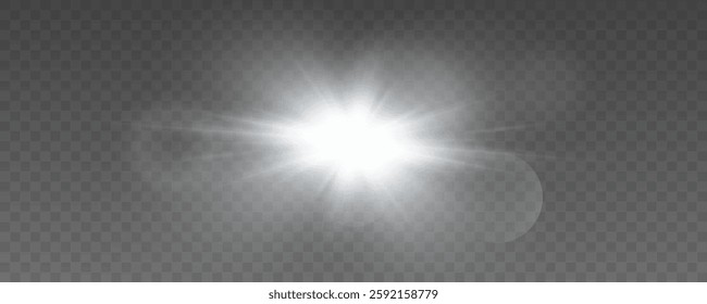 Flares with highlights of white color, bright beautiful sun, set of suns, vector png.