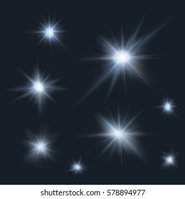 flares, rays, beams, cold light vector effects set on dark