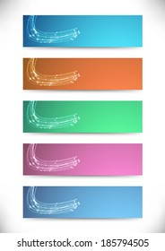 Flaring electricity cable sparkling connection lines colorful business cards collection. Vector illustration