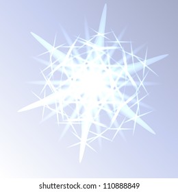 Flaring high detailed snowflake over light violet background
