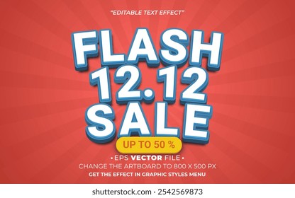 Flash 12.12 venta efecto de texto 3d Vector colorido para las ventas de redes sociales o publicidad