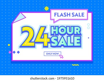 Flash 24 Hour Sale Banner in Funky Style with Typography for Digital Social Media Marketing Advertising. Hot Shopping Offer, Discount, Colorful Minimal Design for Online Purchase. Vector Illustration