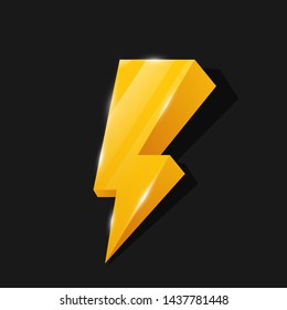 Flash 3D Icon Yellow Lightning Theme On a black and shiny background for a discounted banner Advertising selling products.