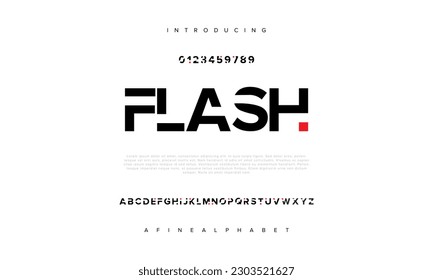 Flash abstract digital technology logo font alphabet. Minimal modern urban fonts for logo, brand etc. Typography typeface uppercase lowercase and number. vector illustration