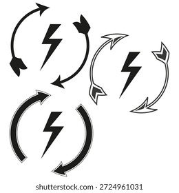 Flash arrow icon. Lightning bolt cycle. Energy power Vector. Thunder recycle sign. EPS 10.