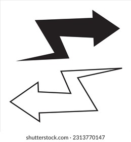 Las flechas de flash son iconos en blanco y negro. Icono de flecha. Colección vectorial de flecha. Flecha.  Modernas flechas simples. Ilustración del vector