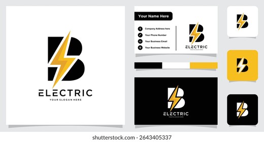 Flash B Letter Logo, Electrical Bolt Logo Vector with business card design