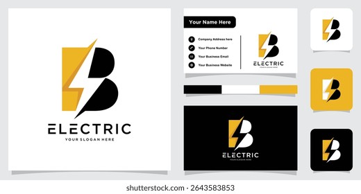 Flash B Letter Logo, Electrical Bolt Logo Vector with business card design