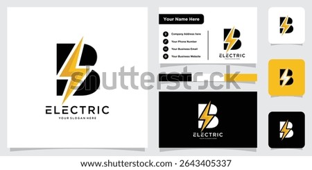 Flash B Letter Logo, Electrical Bolt Logo Vector with business card design