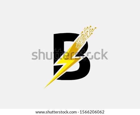 Flash B Letter Logo Icon, Electrical Bolt With Circuit Line Shape and Initial B Letter Logo Design.