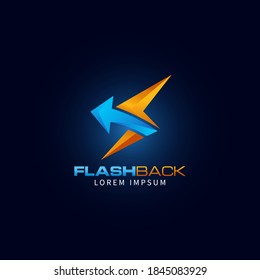Flash Back Moderno Technology Logo Concept Flecha atrás con diseño de plantilla de perno delgado