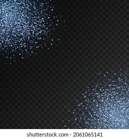 Un destello de luces azules, luz. Estrella brillante azul neón para el rastro de polvo de partículas brillantes sobre fondo transparente. Esparcen partículas mágicas de polvo. Efecto mágico de luz de resplandor. Ilustración vectorial.