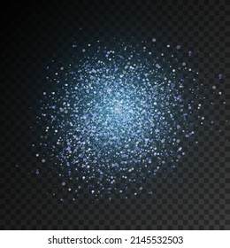 A flash of blue sparkles, light. Sparkling magic dust particles. Neon blue sparkling star dust trail of sparkling particles on transparent background. Magic glow light effect. Vector illustration.