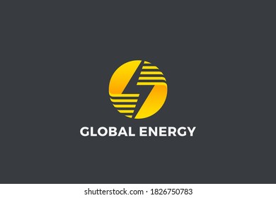 Logo de Flash Bolt Energy Plantilla vectorial de diseño de potencia Estilo de espacio negativo. Icono de Tornillo del círculo.