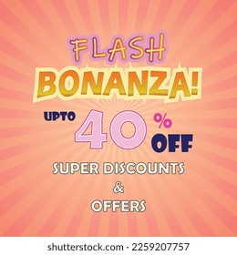 Flash bonanza sale offers and discounts banner, advertising flyer design template