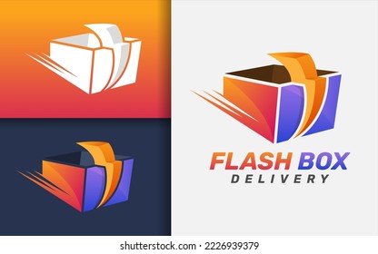 Flash Box Delivery Logo Design. Fastest Box Package Combined with Flash Concept. Usable for Delivery, Expedition and Business Services Logos.