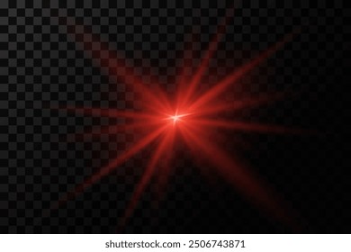 Flash of a bright star. Light rays of light. On a transparent background.