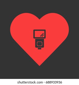 Flash bulb icon flat. Simple pictogram on heart background. Vector illustration symbol