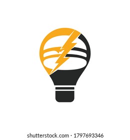 Flash burger vector logo design. Burger with thunderstorm and bulb icon logo.