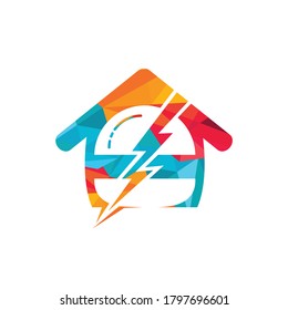 Flash burger vector logo design. Burger with thunderstorm and home icon logo.