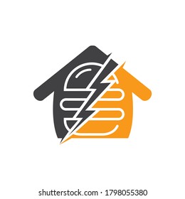 Flash Burger Vektorlogo-Design. Burger mit Gewitter und Home Icon Logo.