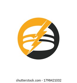 Flash burger vector logo design. Burger and thunderstorm icon logo.