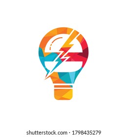 Diseño del logotipo vectorial de la hamburguesa flash. Hamburguesa con tormentas tormentas y el logotipo del icono de la bombilla.