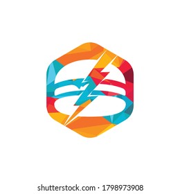 Flash burger vector logo design. Burger and thunderstorm icon logo.