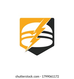 Flash burger vector logo design. Burger and thunderstorm icon logo.