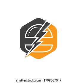 Flash burger vector logo design. Burger and thunderstorm icon logo.