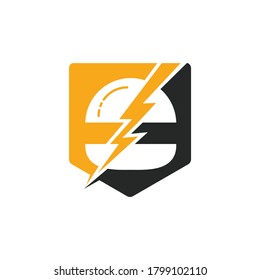 Diseño del logotipo vectorial de la hamburguesa flash. Logo del icono de la hamburguesa y la tormenta eléctrica.