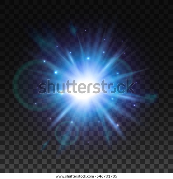 ぼかしとレンズフレア効果を持つ星光のフラッシュ バースト 輝く太陽が光る 透明な背景にきらめく太陽の光 ネオンブルーと紫色のビーム爆発の輝き のベクター画像素材 ロイヤリティフリー