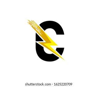 Flash C Letter Logo, Digital Data Electrical Bolt Logo Vector