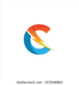 Flash C Letter Logo Icon, Electrical Bolt With Initial C Letter Logo Design.
