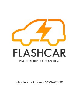 Flash car vector logo template. This design use thunder symbol. 