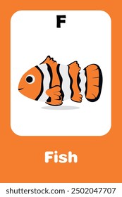 Flash Card Fish letter F for Toddler and Children education