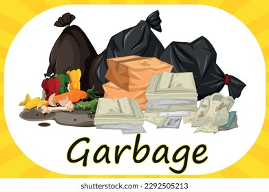 Flash card: Garbage: About Earth Day Items from Garbage: Waste is collected by waste management services. Science learning
