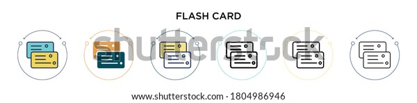 Flash card icon\
in filled, thin line, outline and stroke style. Vector illustration\
of two colored and black flash card vector icons designs can be\
used for mobile, ui, web