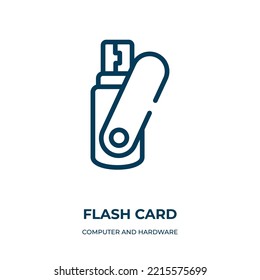 Icono de la tarjeta flash. Ilustración vectorial lineal de la colección de equipos y hardware. Esquema del vector de icono de la tarjeta de flash. Símbolo de línea delgada para uso en aplicaciones web y móviles, logotipo, medios impresos.