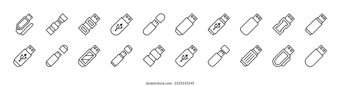 Iconos de línea relacionados con la tarjeta flash o tarjeta de memoria para Sitios web, libros, tarjetas, App. Trazo Editable. Conveniente para los Sitios web, libros, tarjetas, App