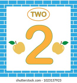 Flash card with number 2 (two). Learning numbers, mathematics. Education for children.